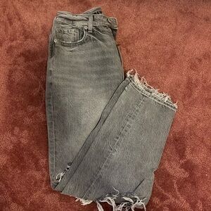 American Eagle distressed grey mom jean, size 2 X-Short